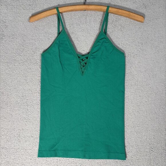 Intimately Free People Top Women’s Size XS/S Green Ribbed Crossfire Cami Stretch - Picture 1 of 13